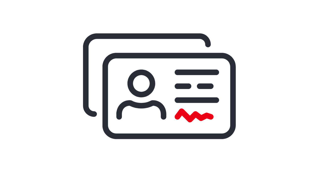 Ein Symbolbild zeigt ein Ausweis-Icon, das auf das Feature eines gemeinsam verwalteten Geschäftsaccount hinweist.