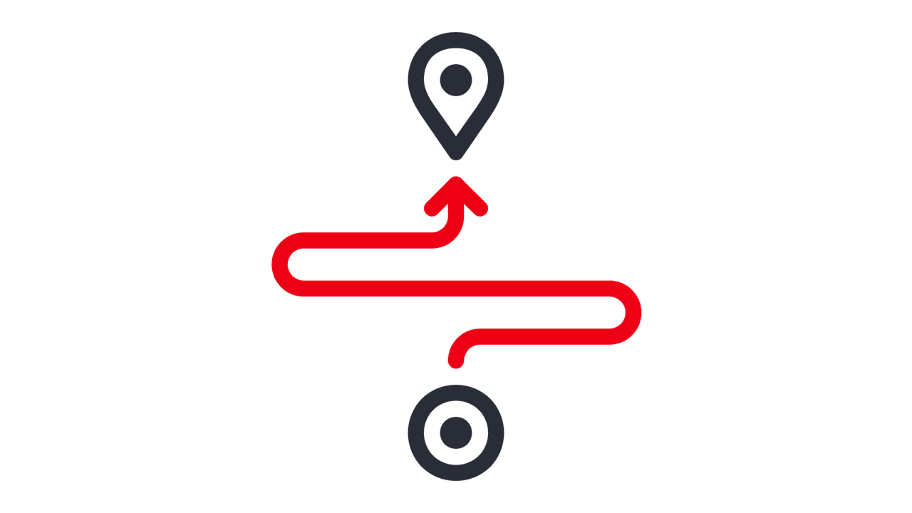 Grafik, zeigt zwei Standort-Pins, das die zurückgelegte Distanz darstellt.