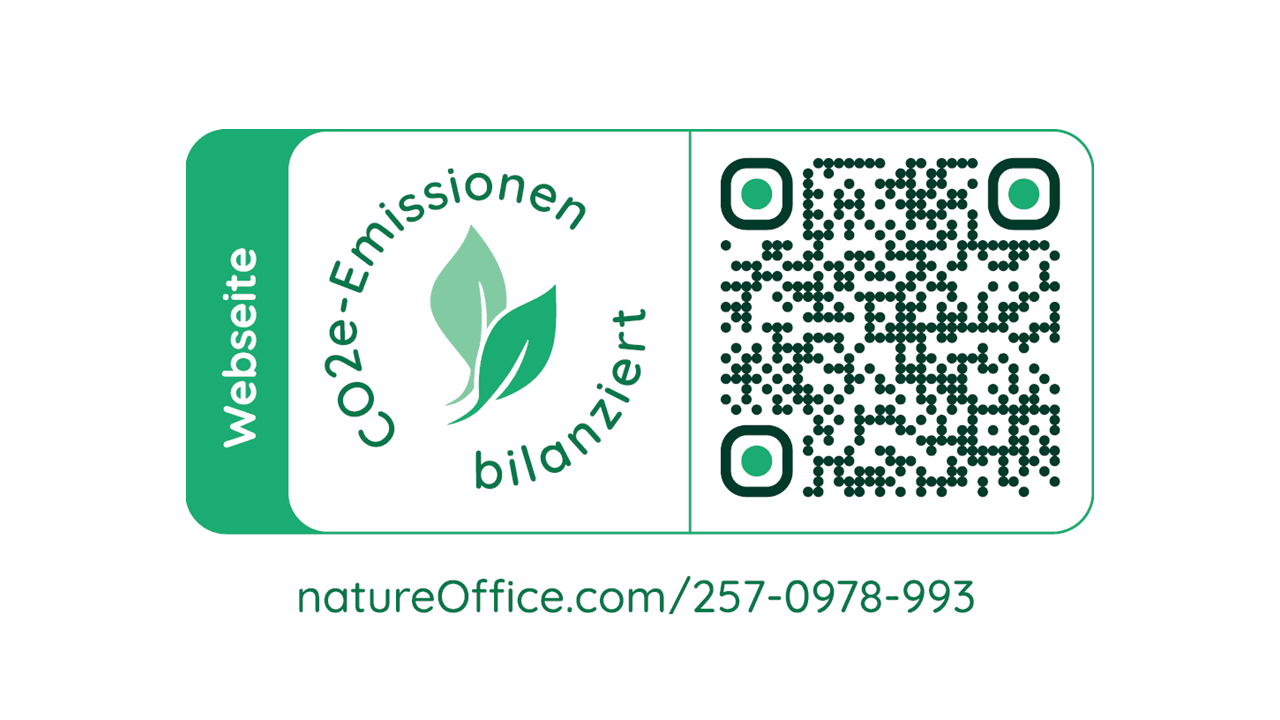 Siegel von natureOffice mit der Aufschrift 'klimaneutrale Webseite'.